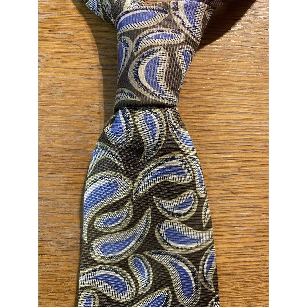 VTG ROBERT TALBOTT Nordstrom Men's Silk Necktie USA Designer Gold Blue Paisley